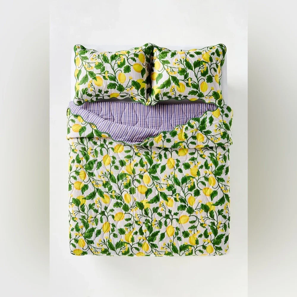 Anthropologie ILUKA COTTON PRINTED FLORAL QUILT Style No. 4540H738AA Lemons Twin